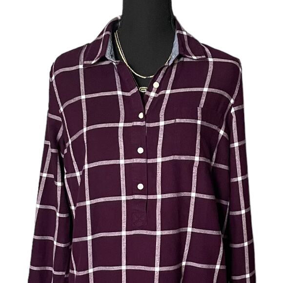 Tommy Hilfiger Women's Purple Long Sleeve Plaid Collared Button Front Top Blouse - Picture 2 of 11